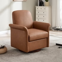Jopath Swivel Accent Chair,Modern Barrel Armchair Reading Accent Chair with Wood Base for Living Room,Bedroom,Brown PU
