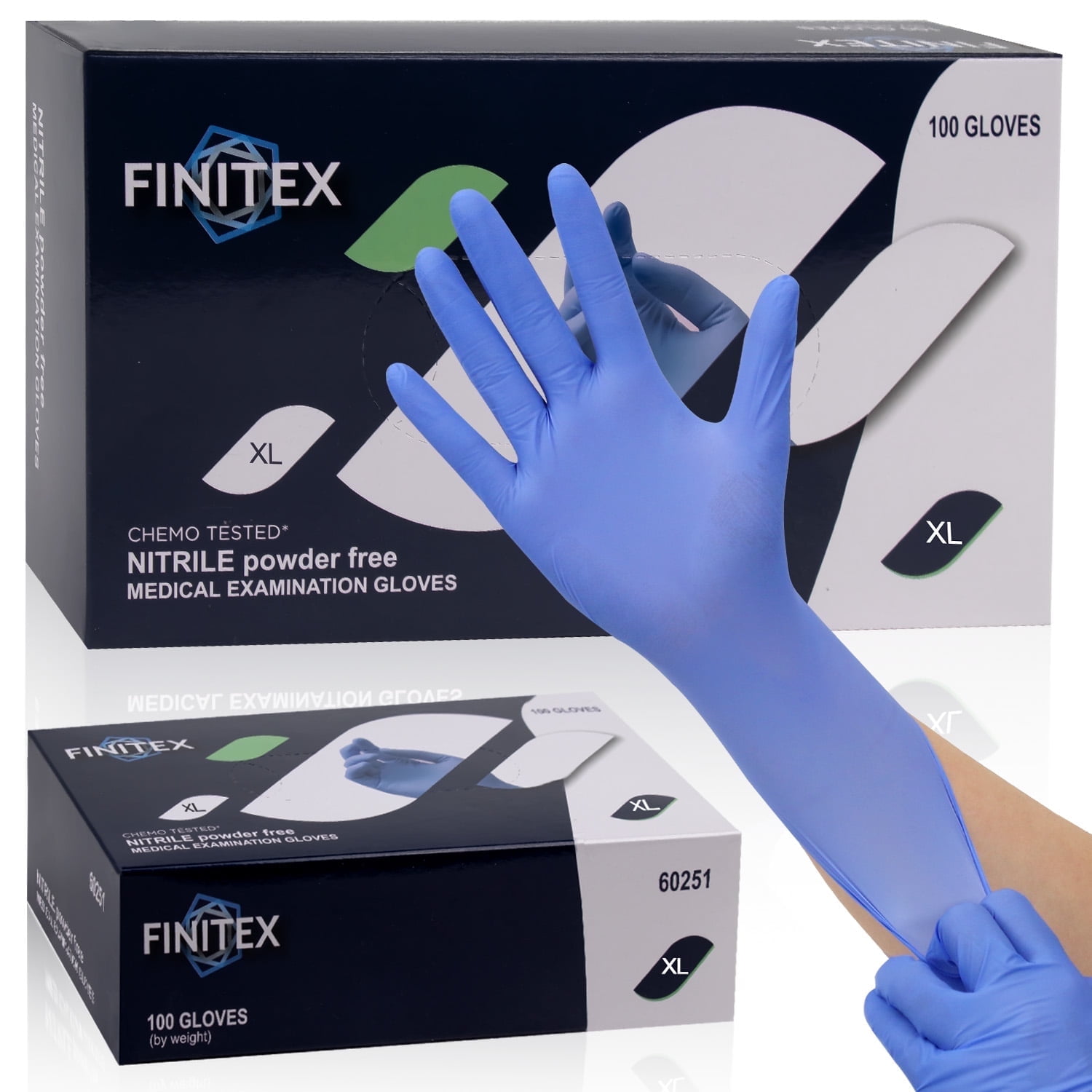 (3 pack) FINITEX Nitrile Disposable Gloves, Blue Medical Exam Gloves 100 Count, Latex-free, Rubber Free, Food Safe Examination Chemo Glove, 3.2 Mil, XL