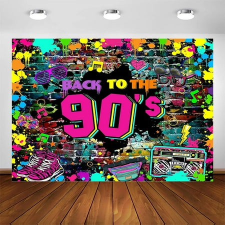 90s Party Decorations Back to The 90s Birthday Party Backdrop 90s Hip Hop Rock Graffiti Theme Party Supplies Adults' 90s Party Photoshoot Background Banner (6x5ft(72x60in))