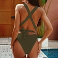thumbnail image 4 of WREESH Women's Fashion V-Neck Backless One Piece Swimsuit, Ruched Tummy Control Bathing Suit with Adjustable Tie & Butt Lift Olive Green, 4 of 6