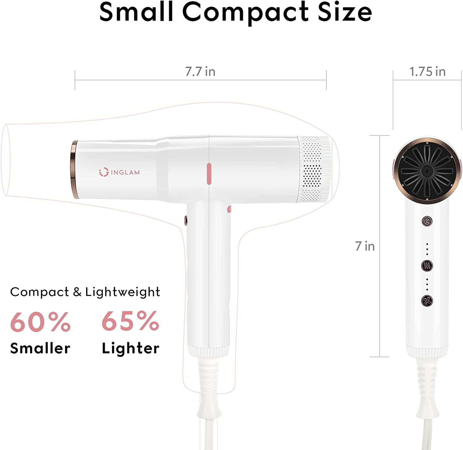 Hair Dryer with Diffuser, IG INGLAM Professional 110,000 RPM High Speed Brushless Motor Negative Ion , 3 Heat Settings 3 Speeds Powerful Blow Dryer