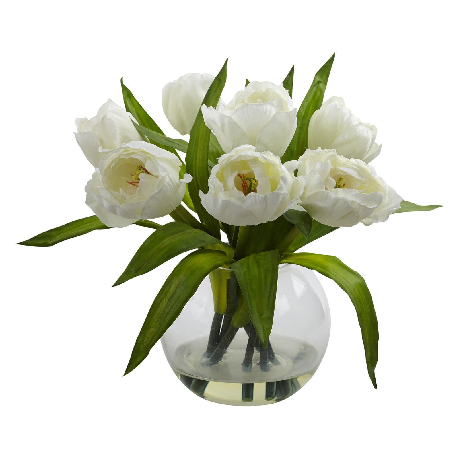 Nearly Natural Tulips Silk Flower with Glass Vase