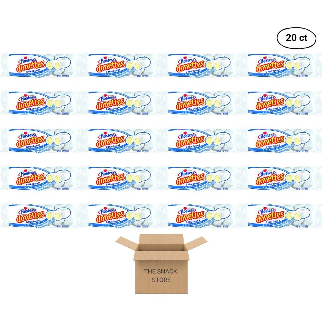 The Snack Store Bundle Hostess Donettes Powdered, 3 Ounce, 2 Boxes of 10 Count (6 Mini Donuts), 120 Total Donettes!