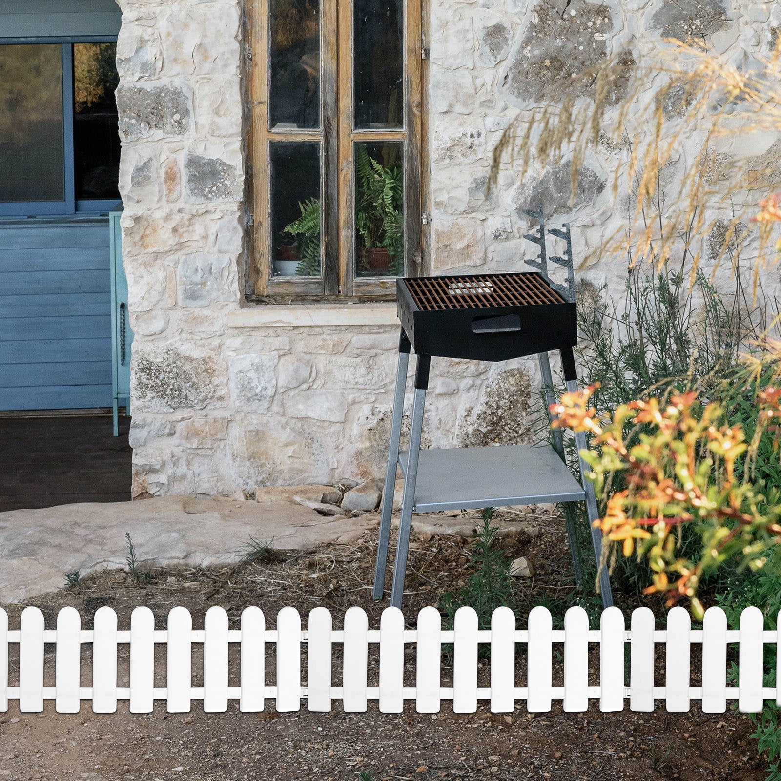 Topbathy White Picket Fence Garden Border 8pcs 19x6.3inch Plastic Edging for Grass Lawn Landscape and Pathways