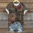 thumbnail image 7 of Elvqul Womens Tops Short Sleeve T Shirts Graphic Casual Brown Holiday Crew Neck Blouses for Ladies, 7 of 7