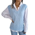 thumbnail image 3 of Chandail Sans Manches à Col en V Tricoté pour Femmes Style Décontracté Collège à la Mode Confortable Léger, 3 of 9