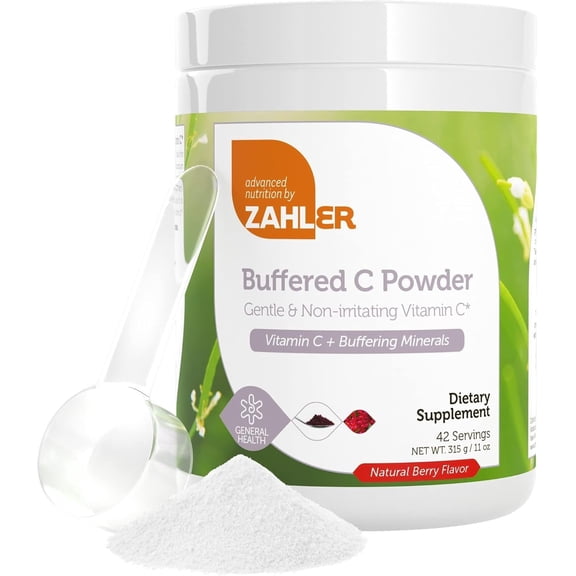 Zahler Buffered Vitamin C Powder - Ascorbic Acid Vitamin C with Calcium, Magnesium, Potassium Ascorbate Buffering Minerals - Kosher Berry Flavor Non-GMO Vitamin C Antioxidant Drink Mix - 11 Oz
