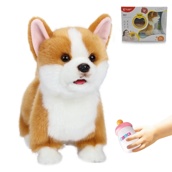 CU-MATE 12" Electric Plush Corgis Dog Toys, Electronic Stuffed Animal Dog Toy, Interactive Wuffy Robot Puppy, Walking, Talking, Barking & Wagging Tail, Gifts for Boys and Girls