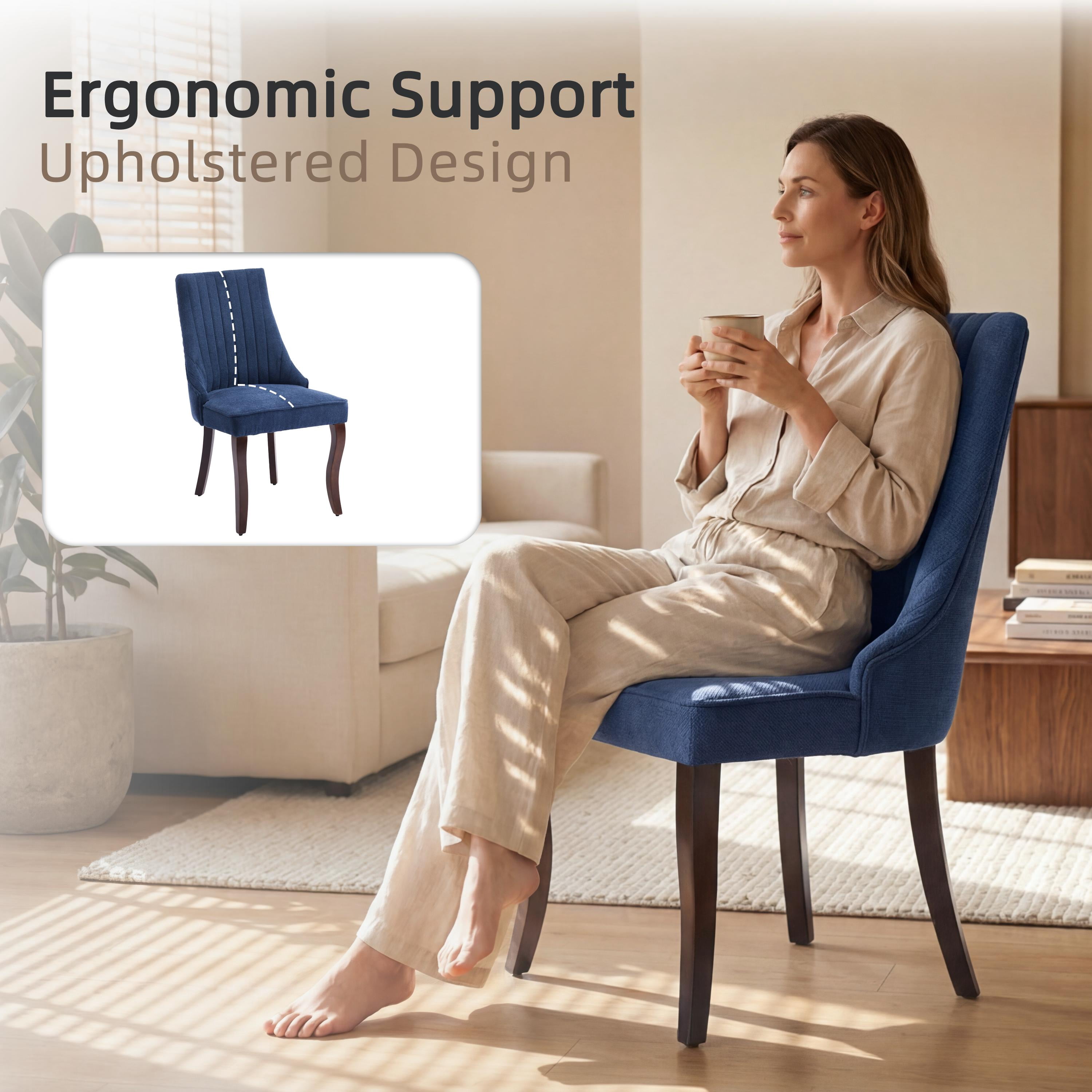 Dining Chairs Set of 4, PAPROOS Velvet Upholstered Dining Chairs, Farmhouse Accent Chair Side Chair with High Backrest and Solid Wood Legs, Kitchen Chair for Dining Kitchen Living Room, Blue
