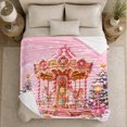 thumbnail image 5 of Winter Carousel Christmas Trees Ornaments Pink decorative motif Theme, Festive Holiday Scene, Warm Flannel Blanket for Living Room and Family Room, Art Lovers Christmas Gift, Festive Home Decor, 5 of 9