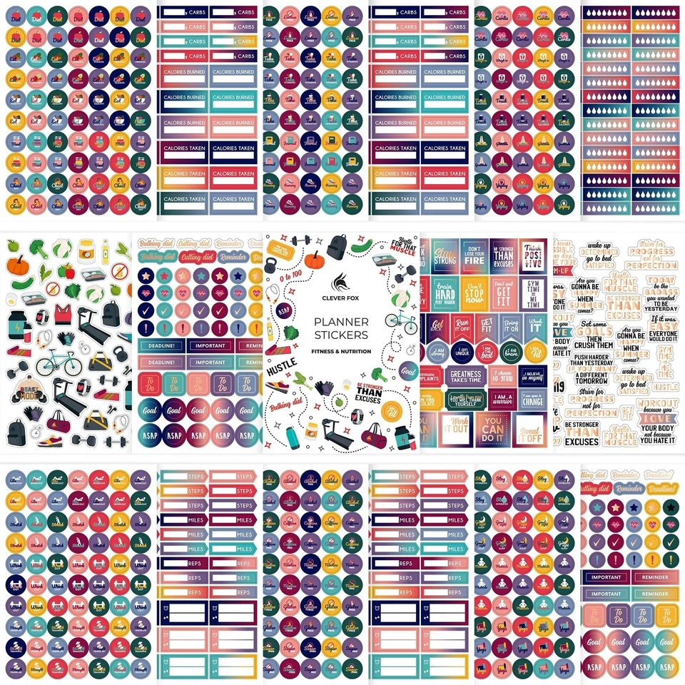 Clever Fox Planner Fitness Stickers Set - Monthly, Weekly & Daily Planner Sti...