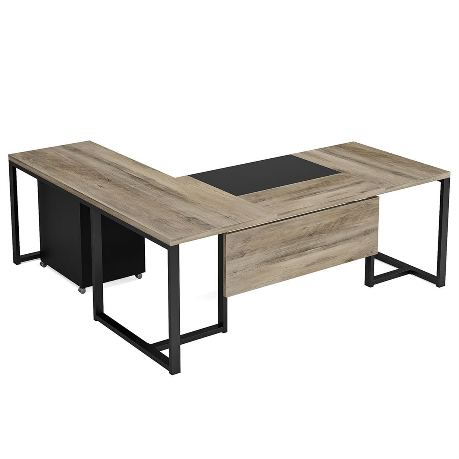 Demi Bonn Modern L Shaped Gaming Desk, 71" Executive Desk with Mobile Lateral File Cabinet for Home Office, Gray