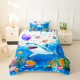 thumbnail image 2 of Castle Fairy Watercolor Birthday Shark Art Twin Duvet Cover,Confetti Gift Coral Party Print Twin Bedding,Purple Cyan,Navy Blue Reversible,2pcs,No Comforter,1 Duvet Cover and 1 Pillowcase, 2 of 6