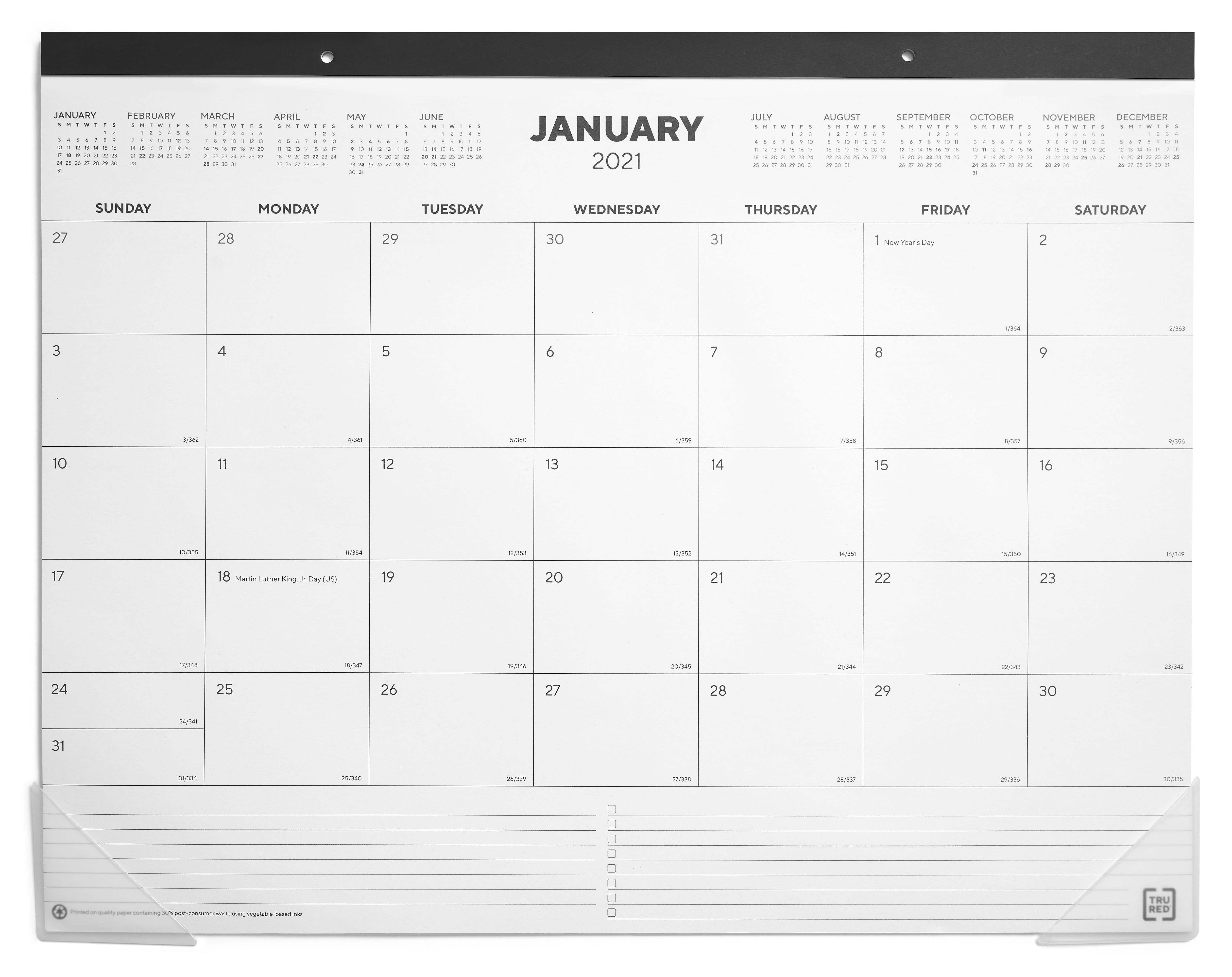 TRU RED 2021 17' x 22' Desk Pad Calendar Black/White TR58448-21