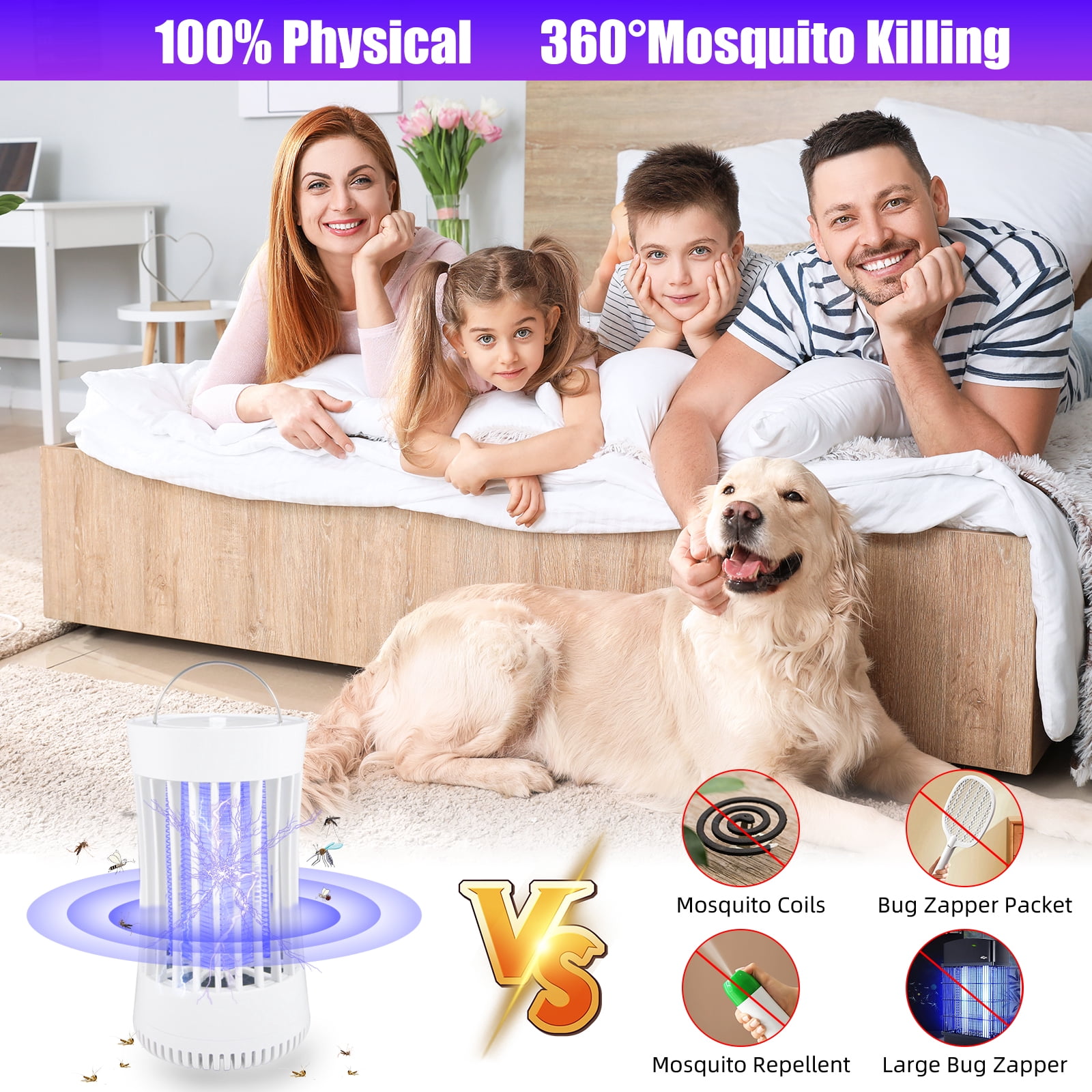 Kqiang Bug Zapper, Indoor and Outdoor Mosquito Zapper Trap, Portable Electric Fly Trap-White