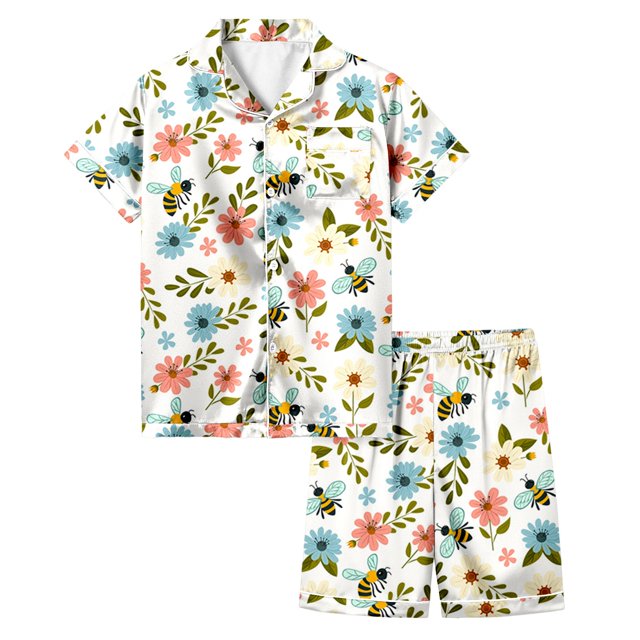 Vêtements pour Nouveau-Né Mode Festival Imprimé Bouton Bas Col Rabattu Manches Courtes Ensemble Pyjama Short Nouveau-Né Séance Photo Fille Blanc 6 Ans-7 Ans
