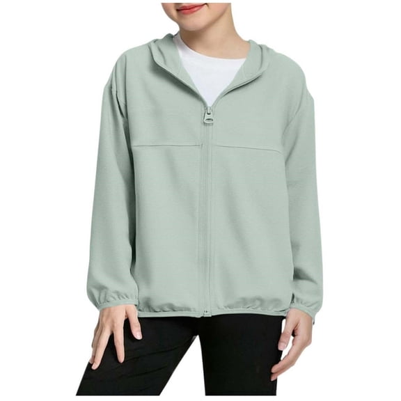 Girls Lightweight Jacket Hooded Windbreaker, UPF 50 Sun Protection Packable Running Jacket for Kids (Mint Green),Size 12-13 T