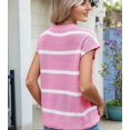 thumbnail image 6 of Women Cap Sleeve Tank Tops Striped Crew Neck Casual Loose Fit Spring Summer Pullover Knit Sweater Vest Pink & White L, 6 of 7