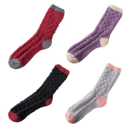 

ELLITE Womens Premium Soft Fuzzy Solid Stripe Winter Warm Microfiber Crew Socks-4 Pairs