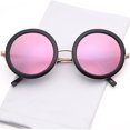 thumbnail image 4 of SUN LOUNGER UV400 Vintage Retro Round Style Sunglasses for Women Mirror Lens and Metal Frame with Spring Hinge - Mirror Pink Lens on Gold & Black Frame, 4 of 6