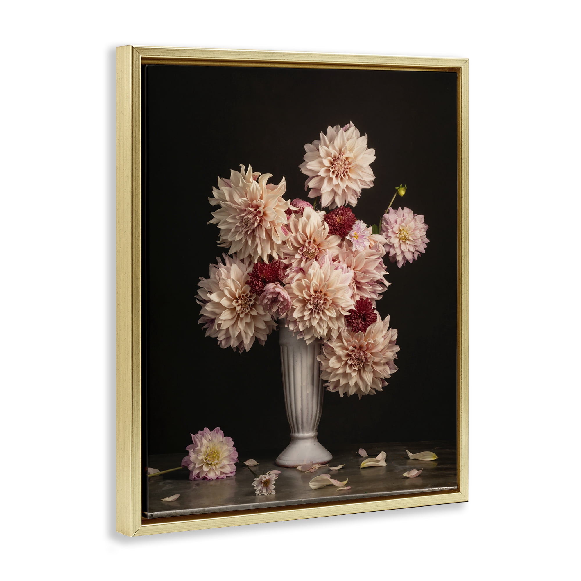 Stupell Industries Dahlia Magic Bouquet Plants & Flowers Photography Gold Floater Framed Canvas Art Print Wall Art, 17 x 21