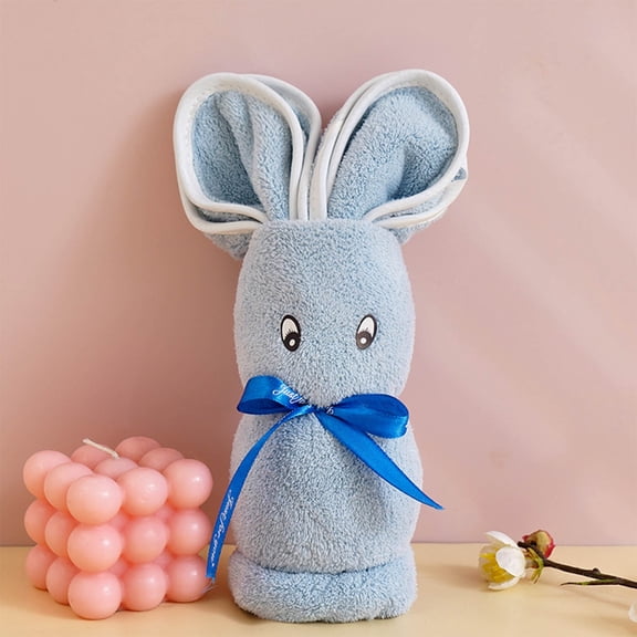 EazyTech Wrapped Bunny Towel Gift Hand Towel | Premium Velvet Bunny Towels14x30in – Cute Companion for Bathroom/Kitchen (Blue)
