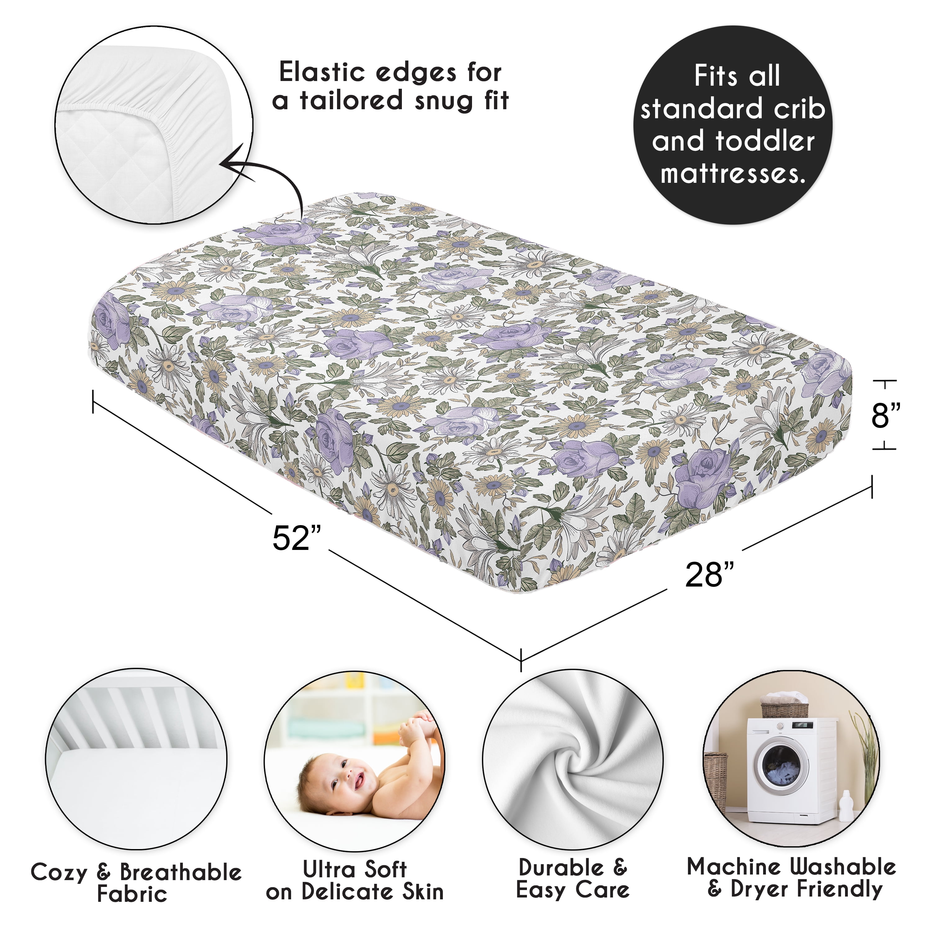 Sweet Jojo Designs Vintage Floral Purple and Green Girl Fitted Crib Sheet
