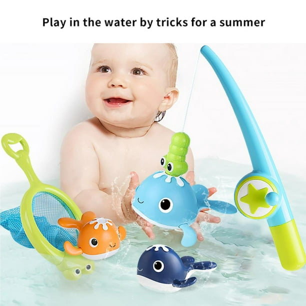 Baremost Baby Bath Toy Educational Bathroom Fishing Toy Set Bpa-Free Bath Fishing Game With 1 Net 1 Fishing Rod 2 Whale Toys For 18 Months + Other