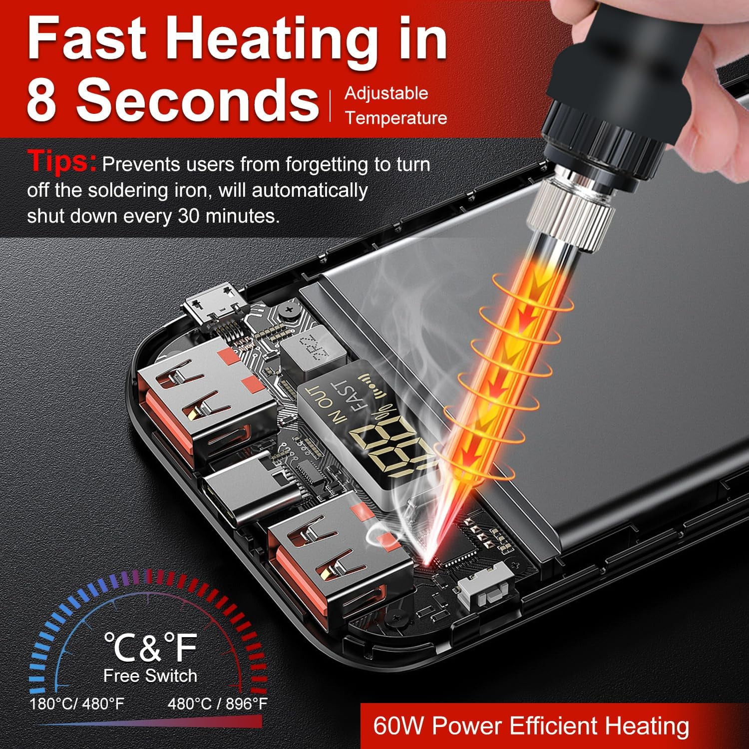 Cordless Soldering Iron Station Tool for Dewalt 20V Max Battery,PortableElectric Fast Heating Up Soldering Iron with USB&Type C for Dewalt DCB203 for DIY,Appliance Repair,Wire Welding(NO Battery)