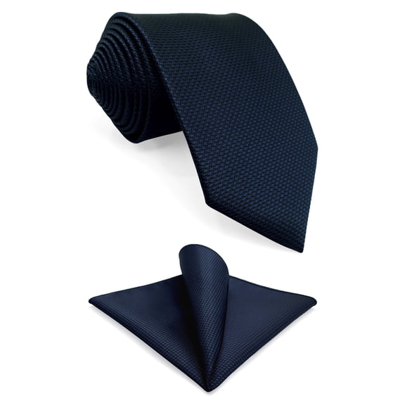 Silk Ties for Men Neckties Pack Navy Dark Blue Solid Extra Long Size 63" with Pocket Square