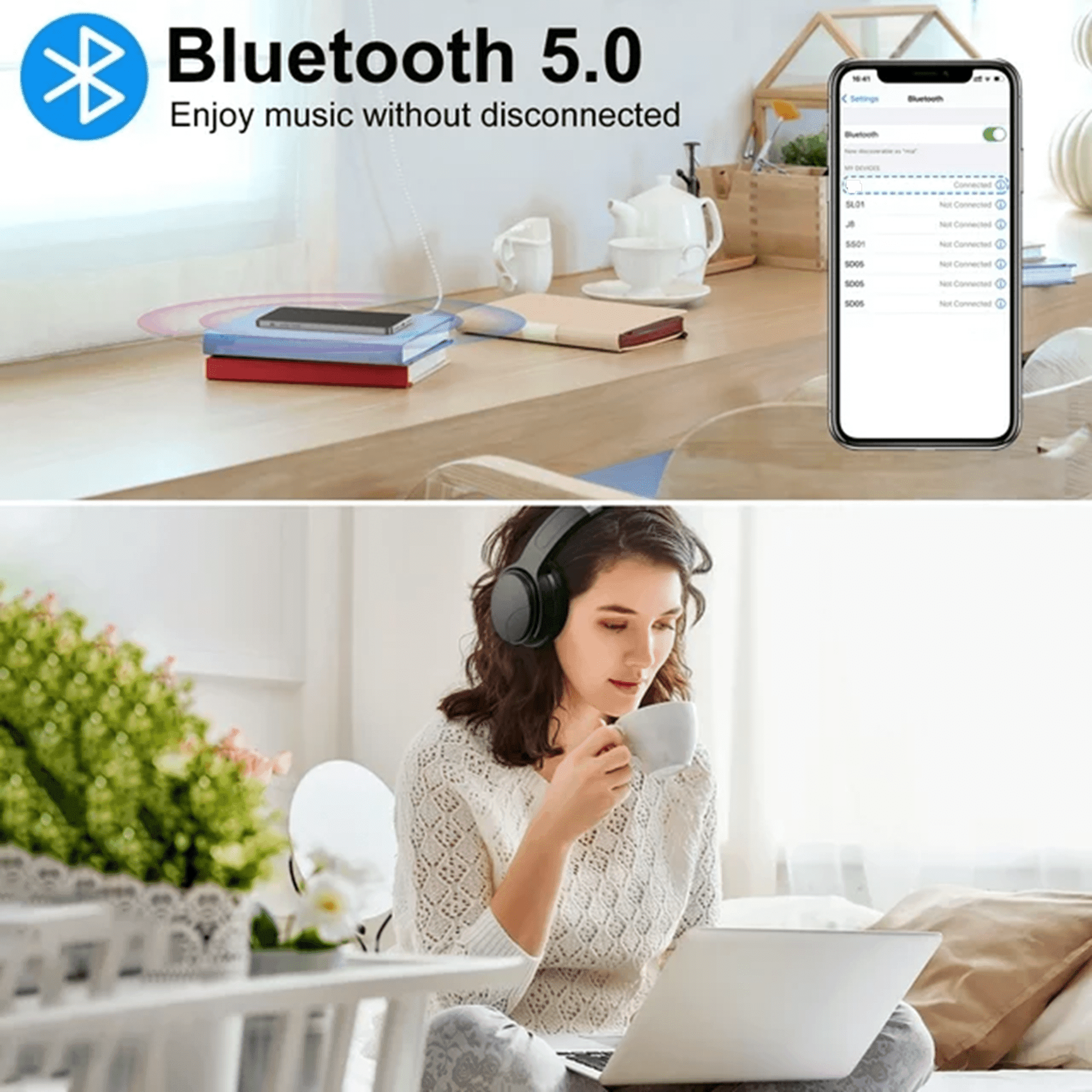 delpattern Bluetooth Headphones Noise Cancelling Wireless Over Ear Headphones with Microphone, 30H Playingtime