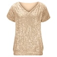 thumbnail image 6 of Otvok Women Short Sleeve Blouse Sequins Loose Polluer Solid V-Neck Shirt Tops, 6 of 6