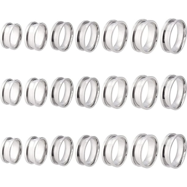 Anillo en blanco de acero inoxidable con incrustaciones de núcleo ranurado para resina, anillos redondos vacíos para fabricación de joyas.