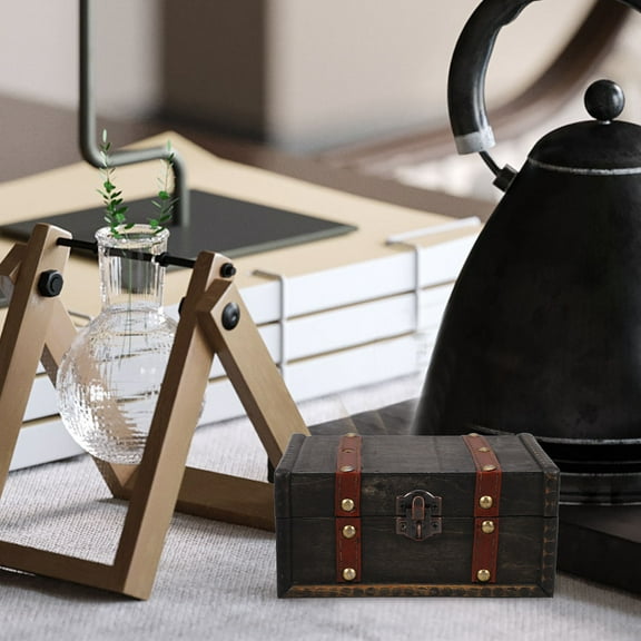 GOOHOCHY Vintage Wooden Box with Hinged Lid Small Decorative Storage Chest for Jewelry Keepsakes and Trinkets Vintage Decorative Wooden Box with lock