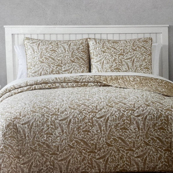 Elizabeth Samuel Leaves Earth Tone Cotton Hand Stitched Quilt, Queen - Reversible