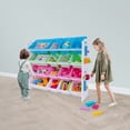 thumbnail image 2 of UNiPLAY Toy Organizer With 16 Removable Storage Bins, Multi-Bin Organizer for Books, Building Blocks, School Materials, Toys with Baseplate Board Frame (Pink), 2 of 7