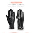 thumbnail image 3 of Women's Leather Warm Gloves Autumn And Winter Plus Velvet Warm Warm Women's Fashion Bow Touch Screen Gloves M, 3 of 8