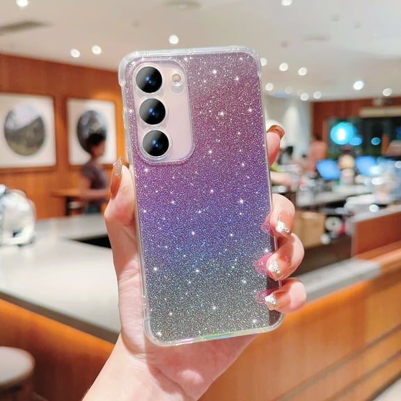 Compatible for Samsung Galaxy S23 Plus Protective Glitter Case, Shiny Bling Paper Clear Phone Case, Slim Lightweight Shockproof with Shimmering Gradient Shell Cover for Galaxy S23 Plus, Purple