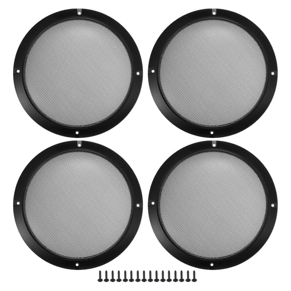 Unique Bargains 4 Pcs 8" Auto Speaker Grills Cover Mesh Round Audio Subwoofer Protector with Screws Iron Gloss Black