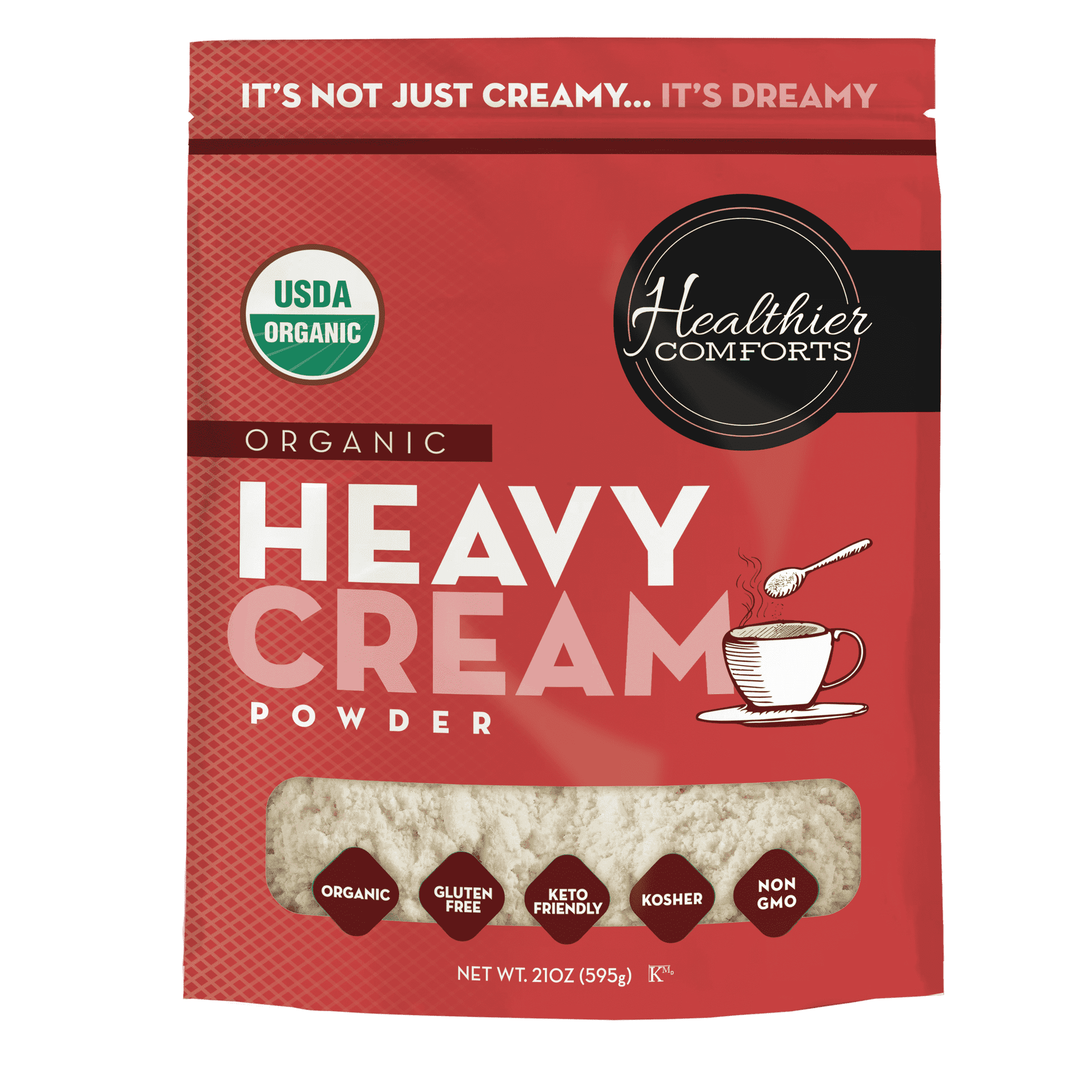 Healthier Comforts Organic Heavy Cream Powder 21oz | Kosher Gluten-Free Non-GMO and Keto Friendly | Long Lasting Easy Sauces Baking | Made in the USA