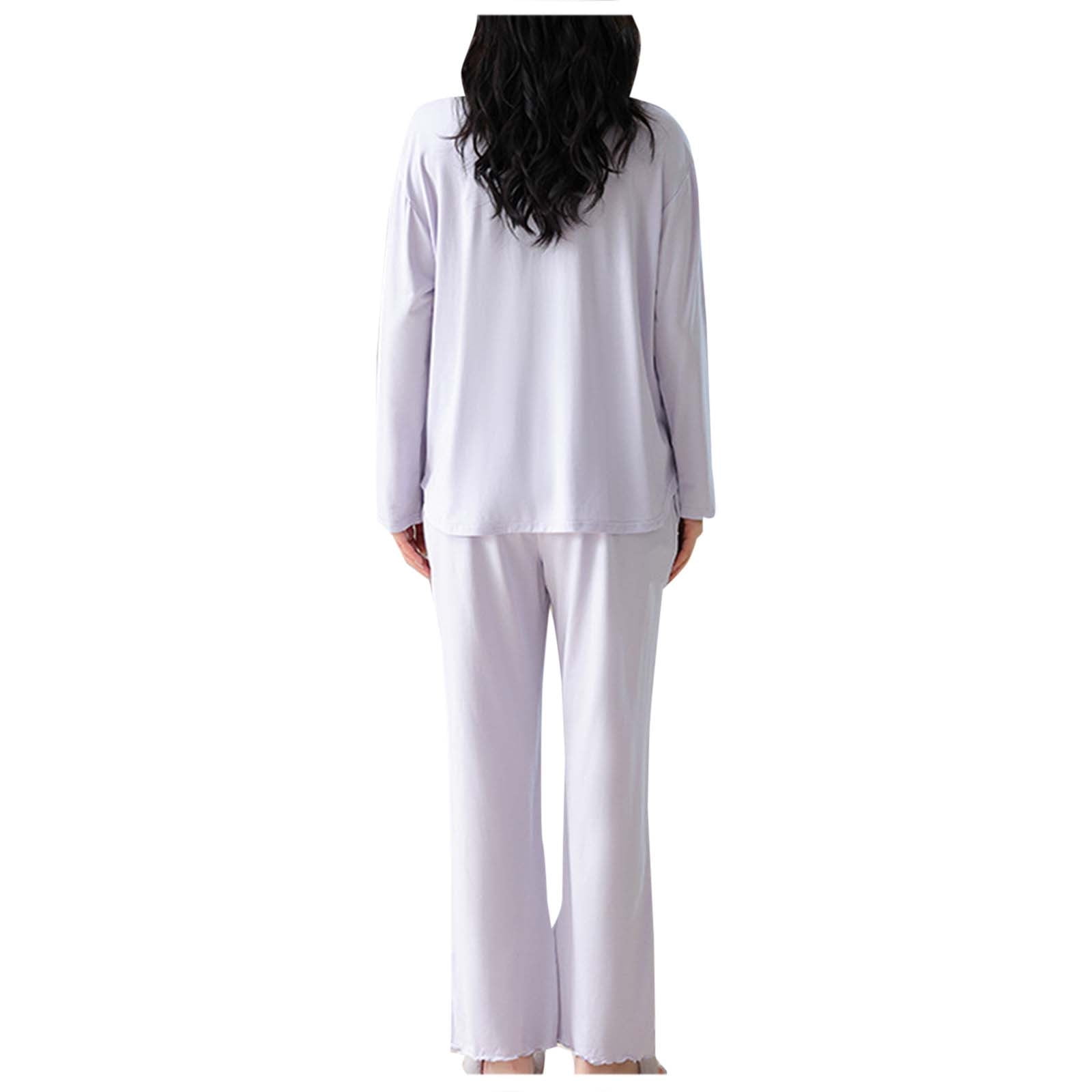 Oalirro Pajamas for Women Set 2 Piece Solid Color Soft Long Sleeve Pjs Pullover Top with Pants Breathable Loungewear Home Pajama Sets