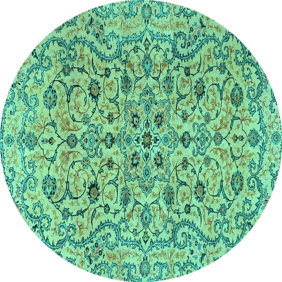 Ahgly Company Indoor Round Persian Turquoise Blue Traditional Area Rugs, 4' Round