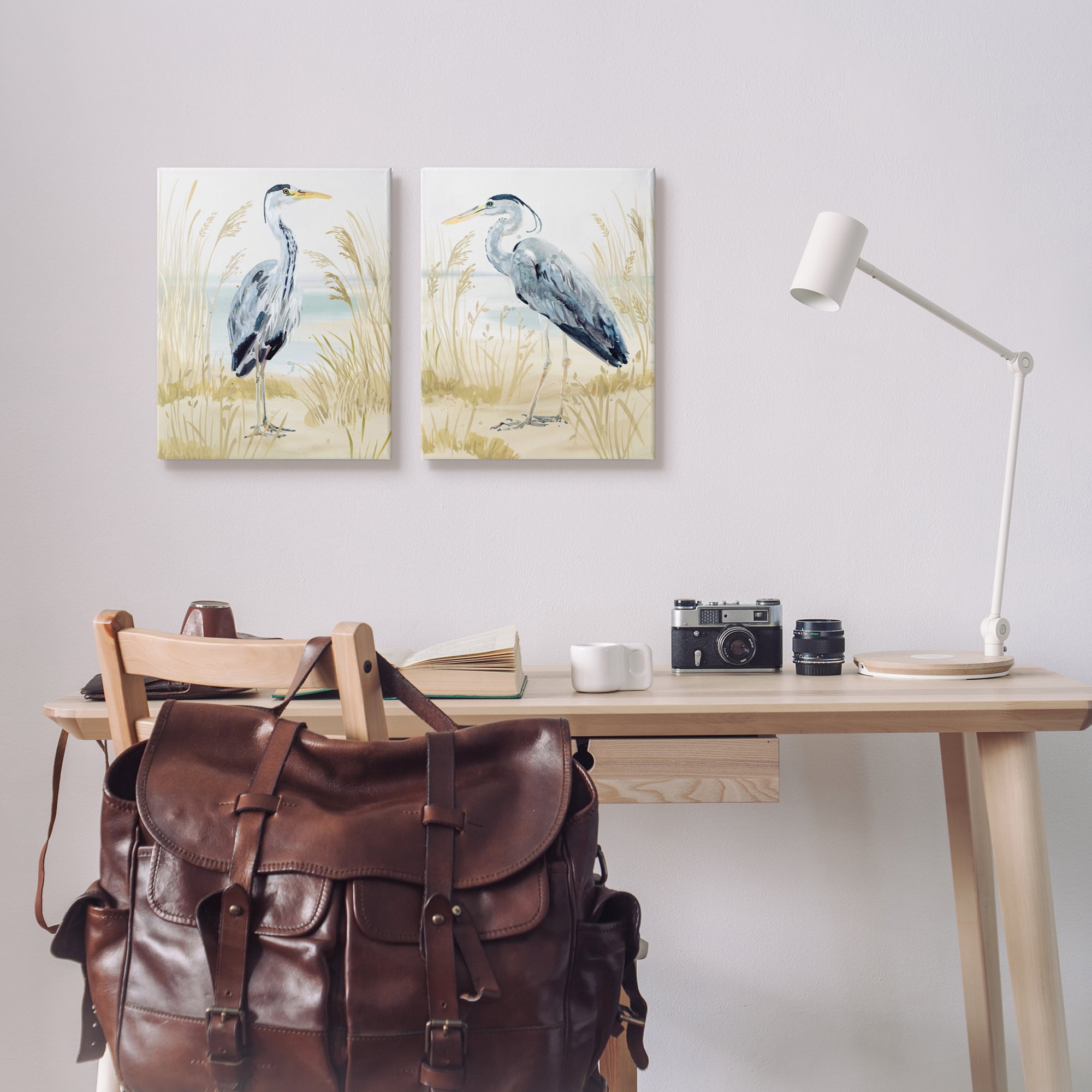 Stupell Industries Heron & Beach Reeds Animals & Insects Painting Gallery Wrapped Canvas Art Print Wall Art, 16 x 20, Set of 2
