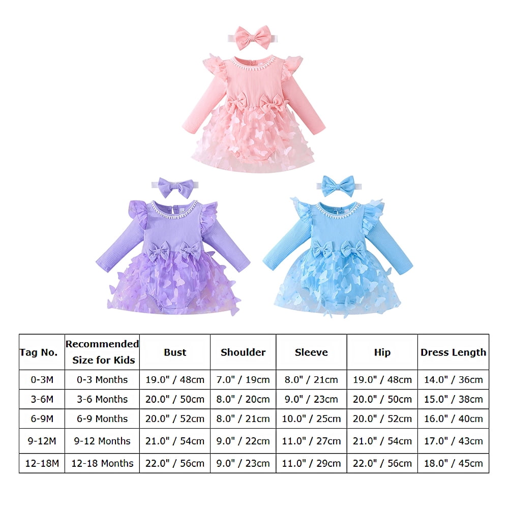 IBTOM CASTLE Newborn Baby Girls Butterfly Tutu Dress Long Sleeve Romper Tutu Skirt + Headband 2PCS Winter Fall Clothes 3-6 Months Purple