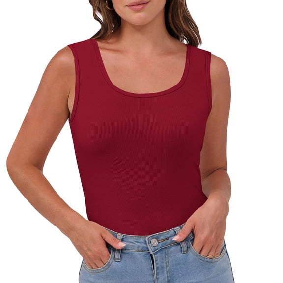 PNTUTB Summer Tank Top for Women Solid Color Basic Slim Casual Crew Neck Pullover Comfort Sleeveless Tops