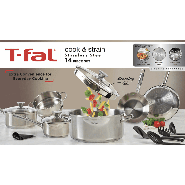 T-Fal 14pc Stainless Steel Cookware Set Oven Safe Kitchen Cook Lifetime  Warranty