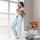thumbnail image 5 of Balery Blue and White Squares Pantalones de pijama para mujer, pijamas ultraligeros, pantalones de estar por casa-Large, 5 of 6