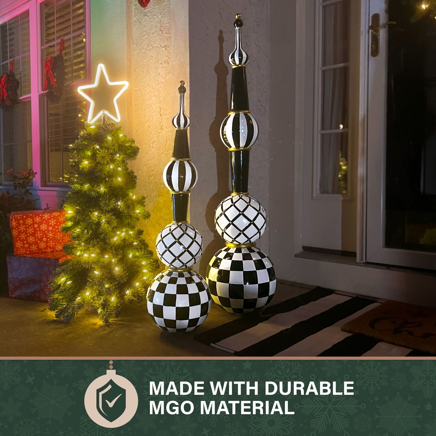 Fraser Hill Farm Black and White Finial Christmas Decoration, 36-In.