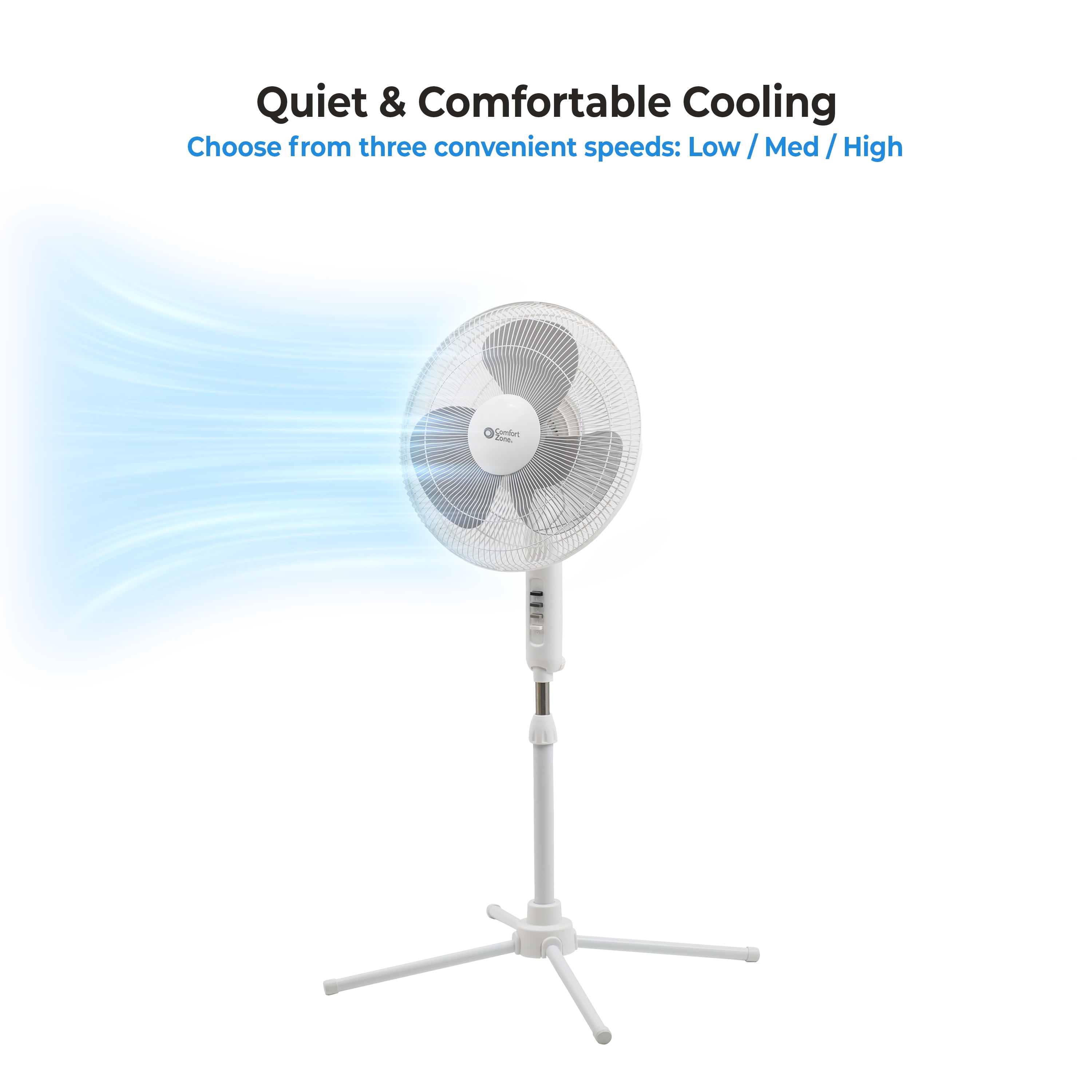 Comfort Zone 16 in. 3-Speed Adjustable-Height Pedestal Fan, White