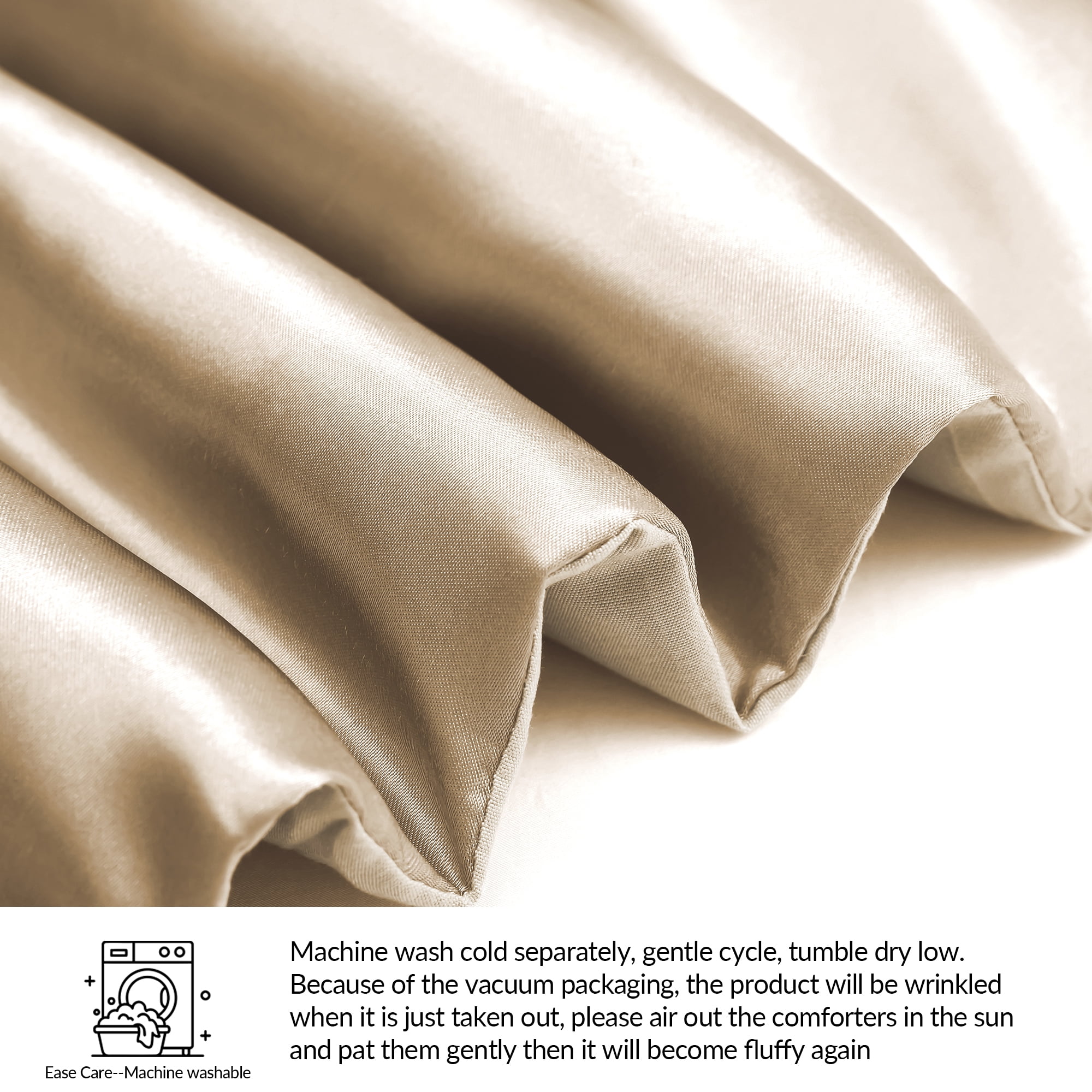 Whale Flotilla 3-Piece Reversible Silky Satin Queen Size Comforter Bedding Set, Lightweight Luxury Comforters with 2 Pillowcases All-Season, Champagne